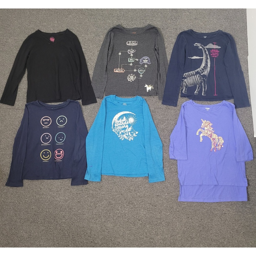 Gap Gymboree Cat & Jack M 7-8 Graphic Tee Bundle Girls Long Sleeve 6pc Lot